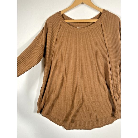 Maurices 24/7 Shirt Top Size Large Womens Thermal Waffle Weave Brown Boho Casual - Picture 5 of 9
